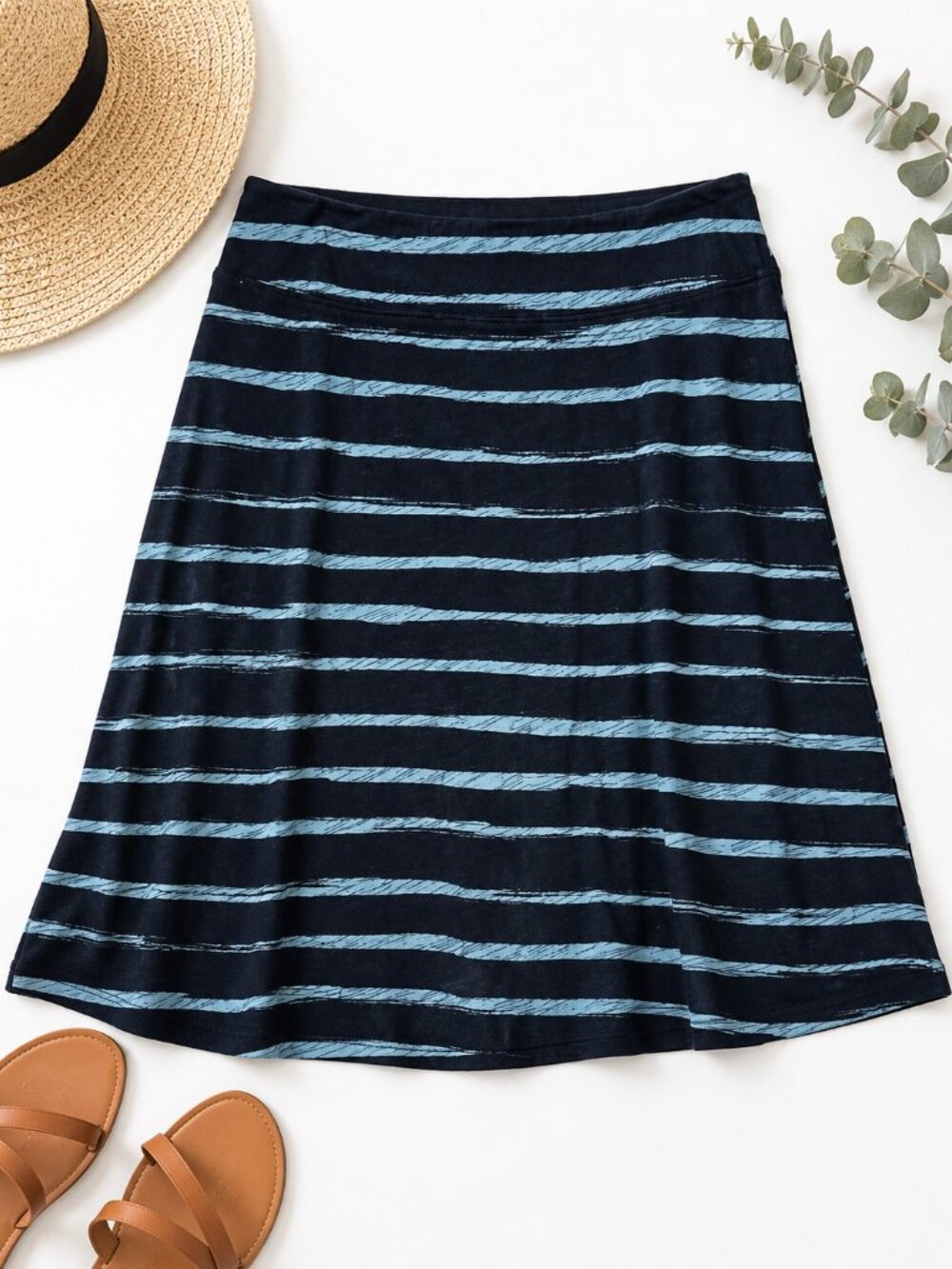 Fresh Produce Skirt Women Small Pull On A-Line Blue Striped Knit Comfort NWT